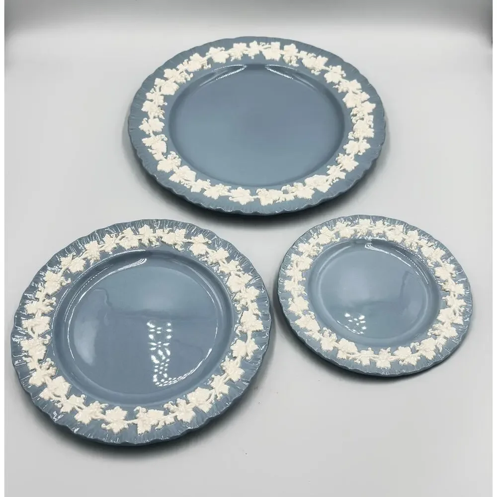 Wedgwood Embossed Queens Ware 3pc Dinner Salad Dessert Plates United Kingdom